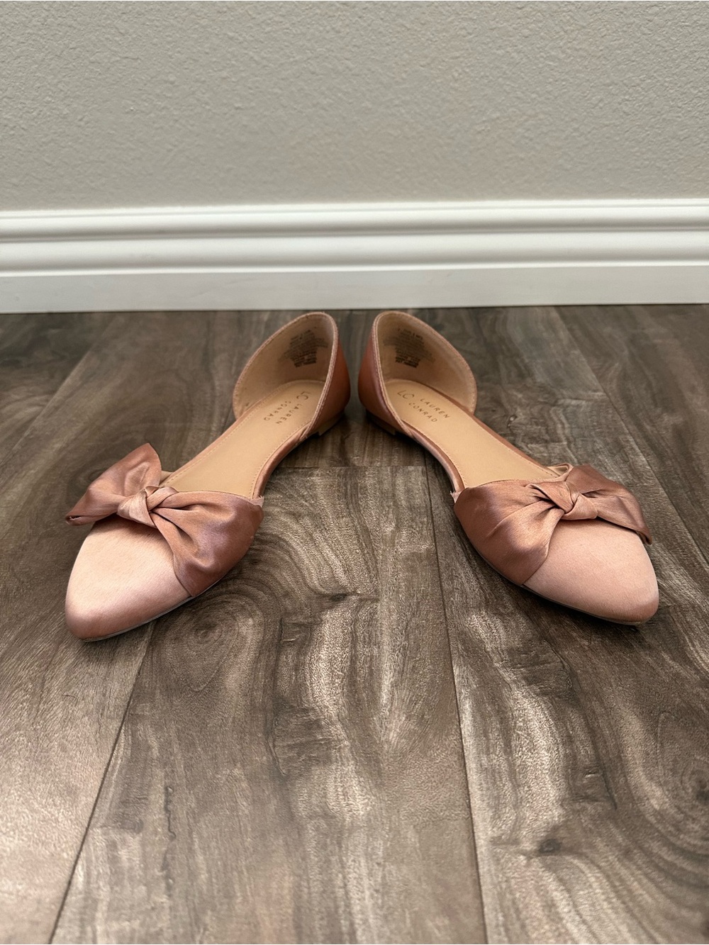LC Lauren Conrad Women’s Gazania Pink Satin Bow D’Orsay Flats Size 9